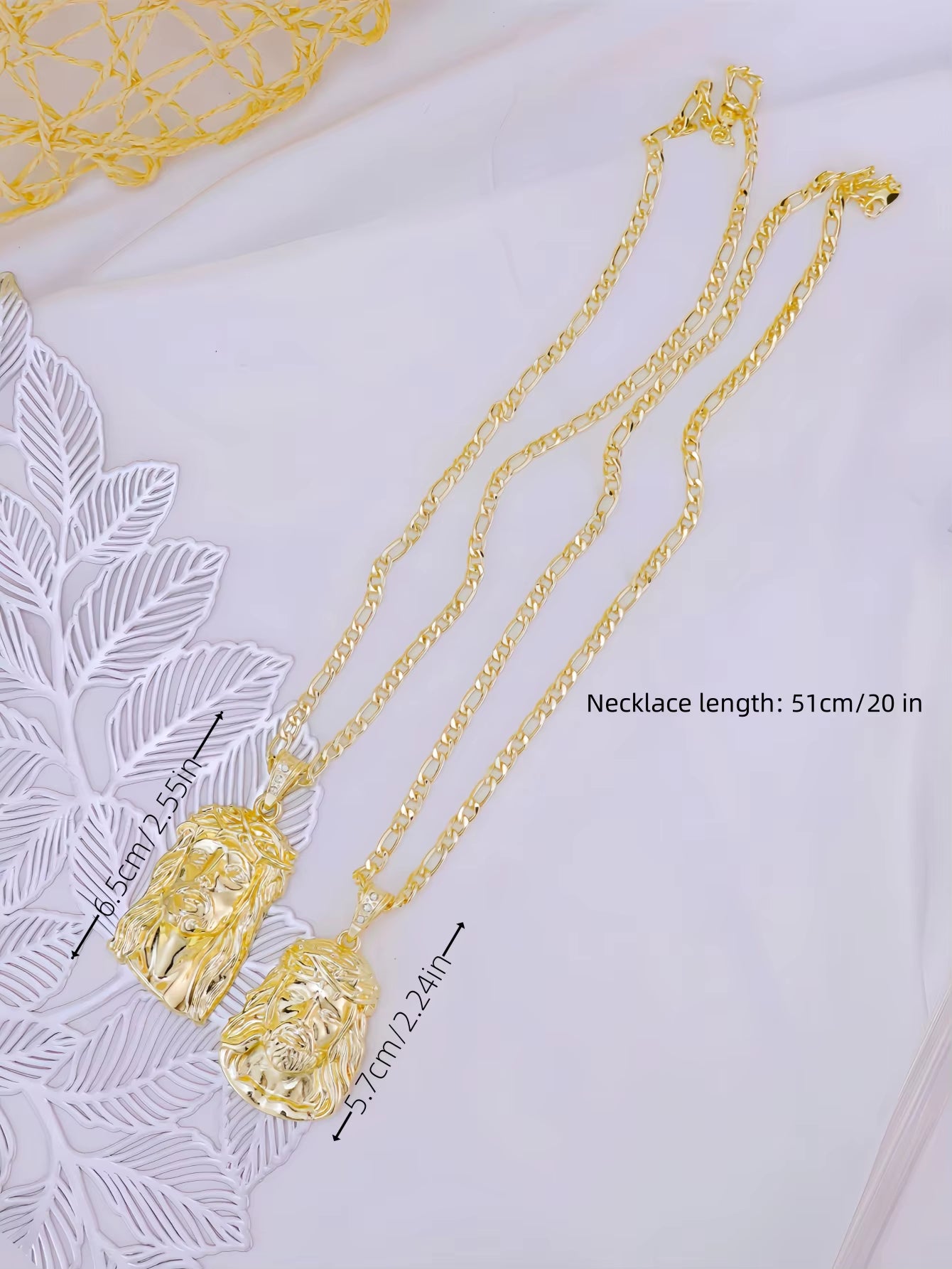 2 Sizes Hip Hop Punk Style God Jesus Head Deluxe Gold Plated Pendant Collar Necklace Figaro Chain Men Women Jewellery