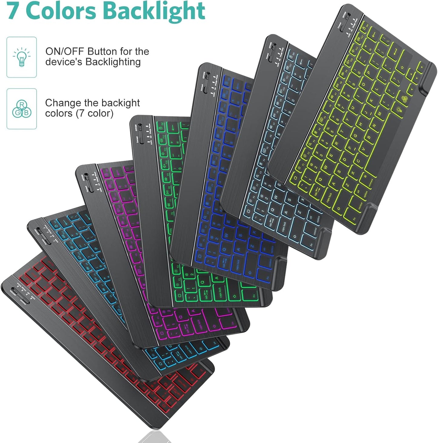 Bluetooth Keyboard and Mouse Combo for Ipad - Rechargeable Wireless Keyboard & Mouse with 7-Color Backlit Compatible with Ipad 10Th/9Th/8Th Gen, Ipad Pro/Air/Mini, Iphone15/14/13 Pro, Black