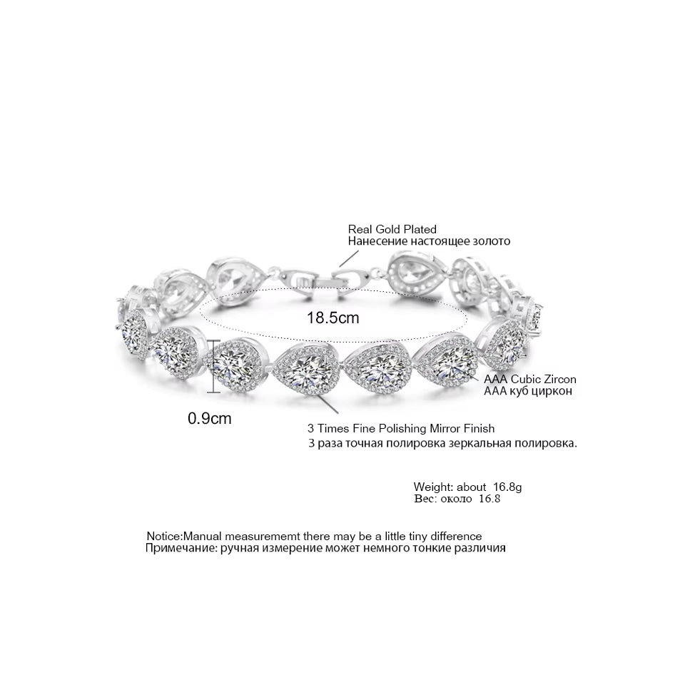 Classic Clear Big Water Drop AAA Cubic Zirconia Bracelet for Bridal Fashion Romantic Jewelry Gifts