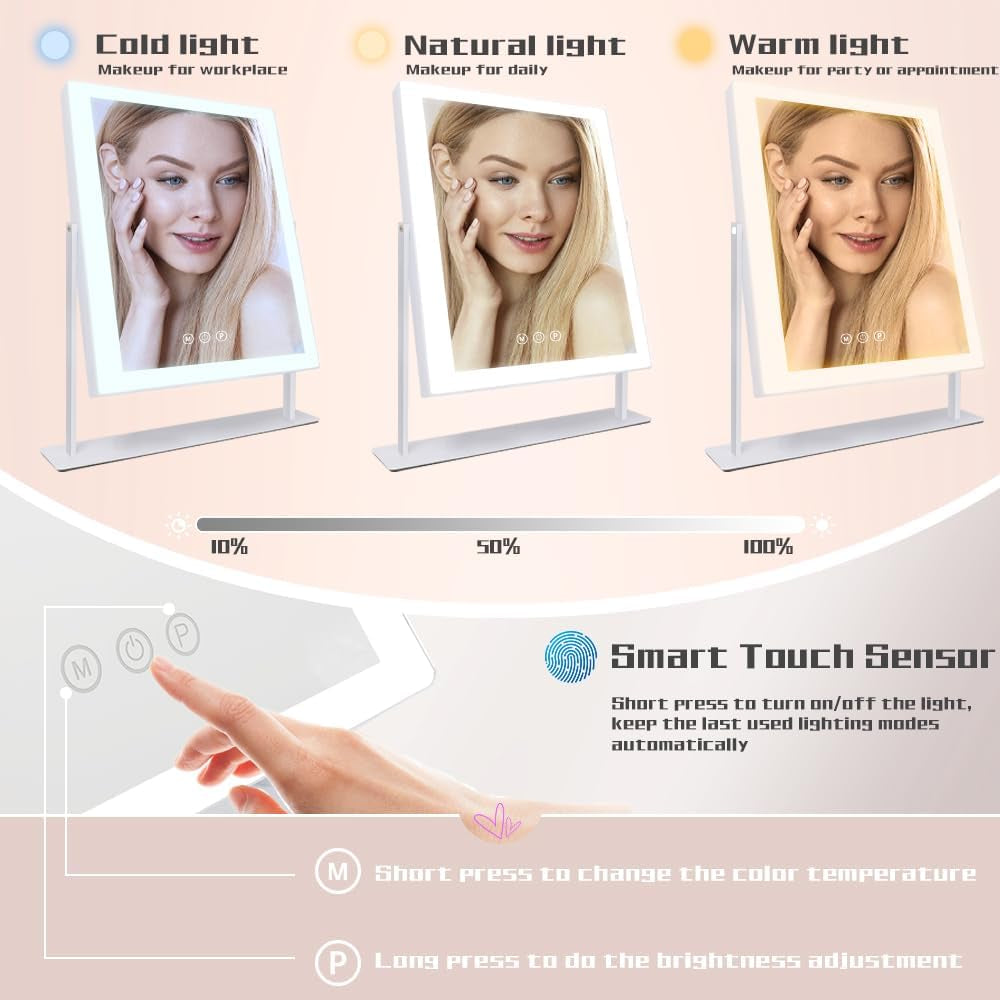 Lighted Makeup Mirror, Hollywood Makeup Mirror with Lights, 3 Color Lighting Modes Vanity Mirror with Lights, 10X Magnification, 360°Rotation(12 Inch)