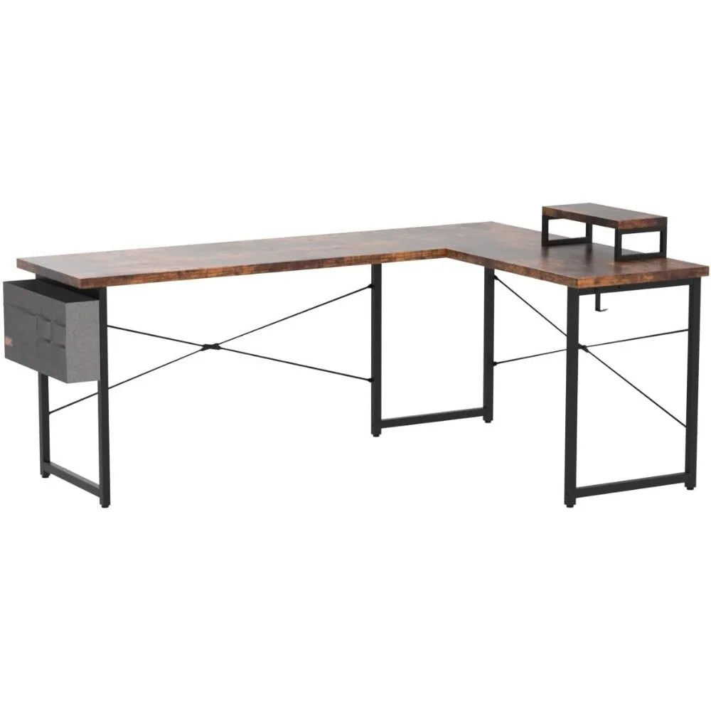 L Shaped Desk, 66" Computer Corner Gaming Desk, Home Office Writing Table with Monitor Shelf, Modern Simple Wooden Table, Easy