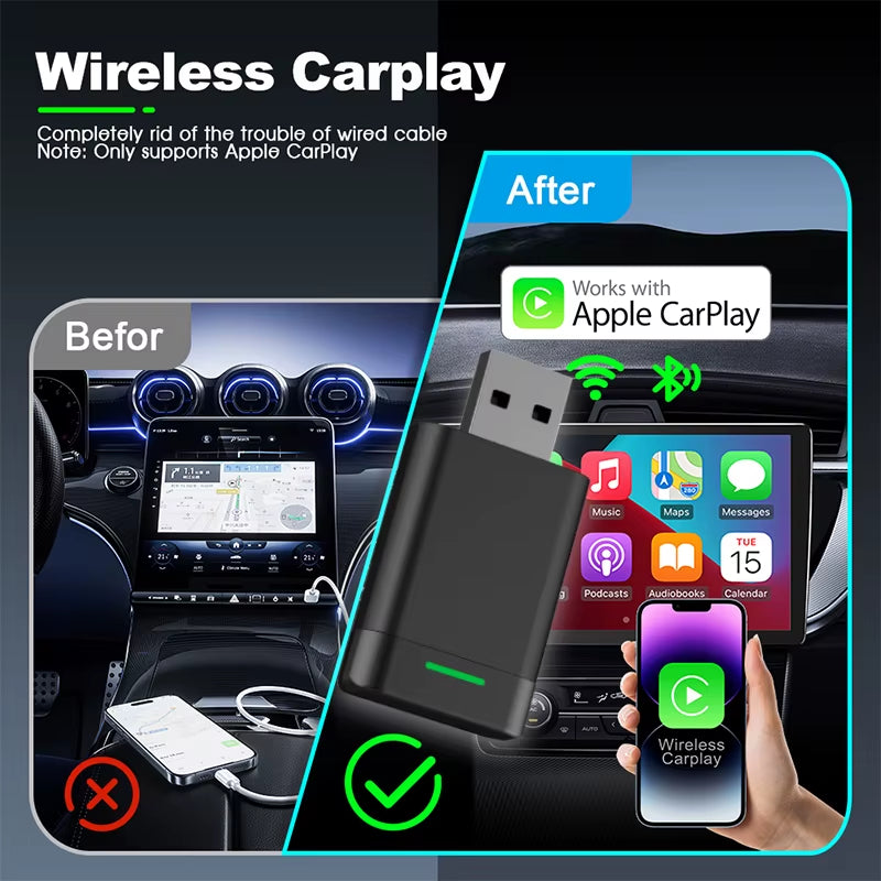 Wired to Wireless Dongle for Factory OEM Carplay Plug & Play Universal Smart Wireless Carplay Adapter