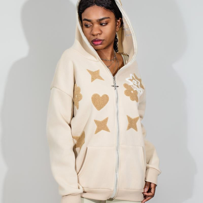 Stylish Streetwear Star Pattern Printfull Zip up Couples Hoodie Men Item Sweatshirt Varsity Jacke Y2K Outfits Men Sweaters Pullover Longsleeves Tops