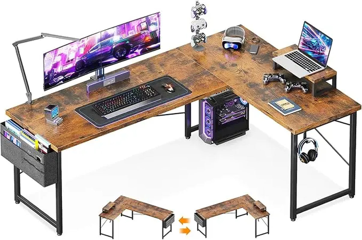 L Shaped Desk, 66" Computer Corner Gaming Desk, Home Office Writing Table with Monitor Shelf, Modern Simple Wooden Table, Easy