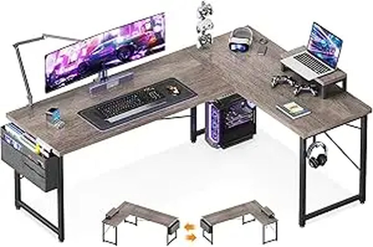 L Shaped Desk, 66" Computer Corner Gaming Desk, Home Office Writing Table with Monitor Shelf, Modern Simple Wooden Table, Easy