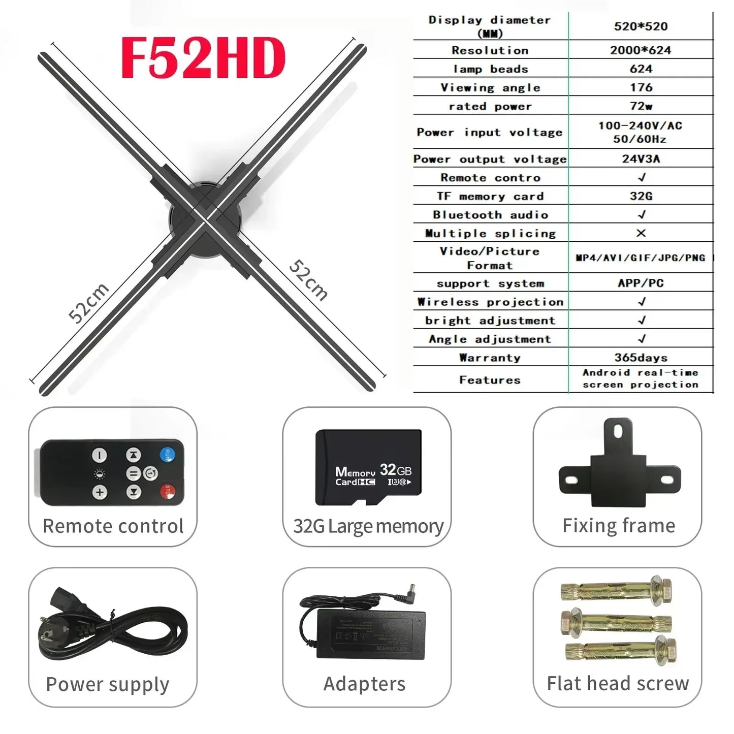 42-100CM 3D Fan Hologram Projector Wifi Display Advertising Logo Light Led Sign Holographic Lamp Three-Dimensional Projectors