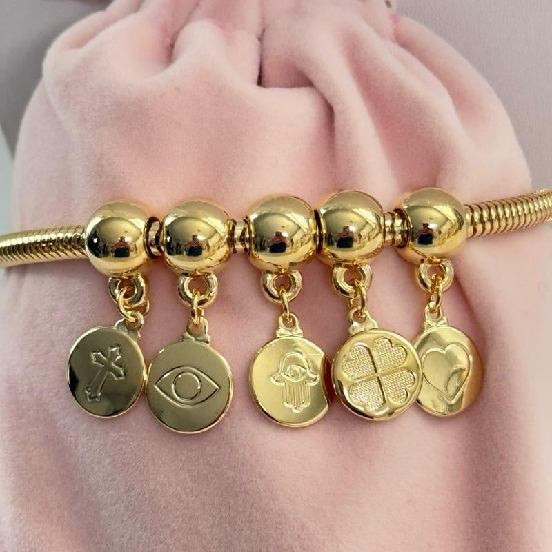 14K Gold Plated Amulet Charm Bracelet Size 7