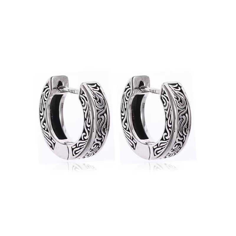 Classic Punk Vintage Pattern Engraved Gothic Ear Rounds Hip Hop Hoop Earrings for Men Domineering Rock Party Biker Jewelry