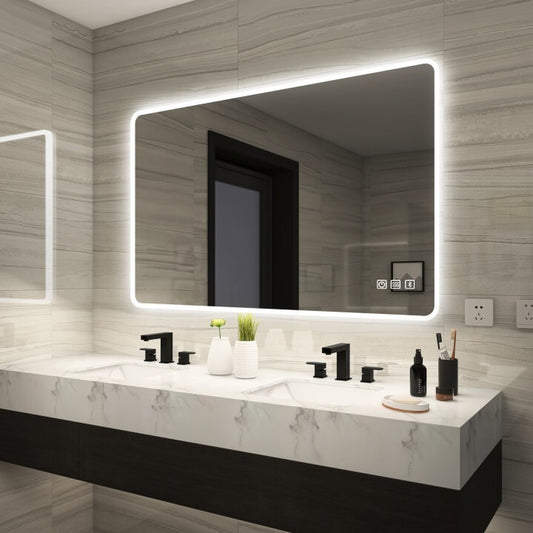 LED Ligthted Bathroom Mirror Vanity Makeup Anti-Fog Dimmable Large Mirror Plug