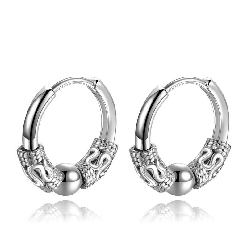 Classic Punk Vintage Pattern Engraved Gothic Ear Rounds Hip Hop Hoop Earrings for Men Domineering Rock Party Biker Jewelry