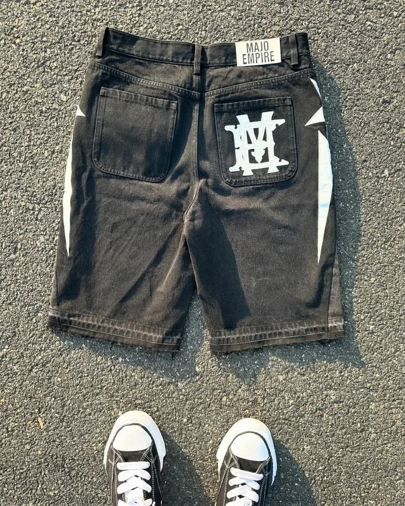 Baggy Wide-Leg Jorts Y2K Embroidered Street Casual 
