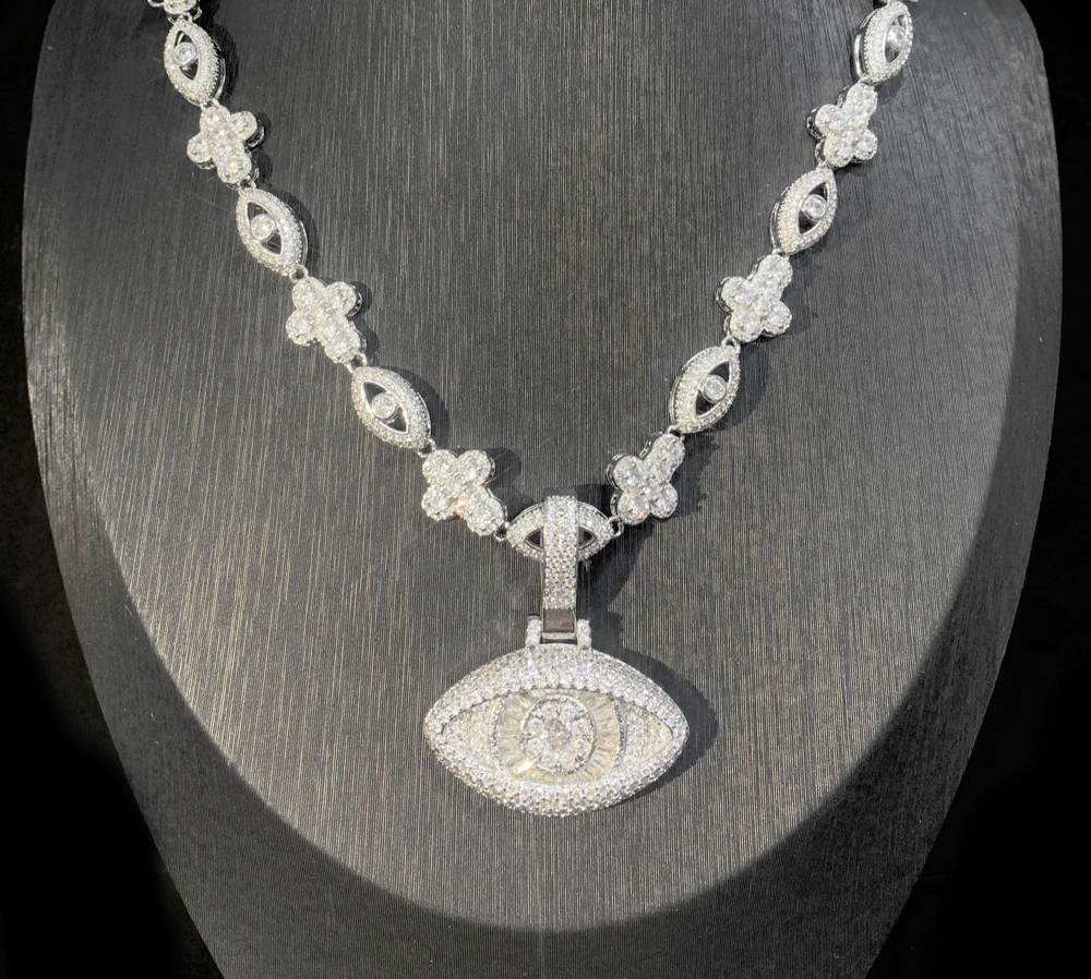 Brand New Iced Out Chain 2025 Eye+ Cross Chain Cubic Zirconia(CZ) 