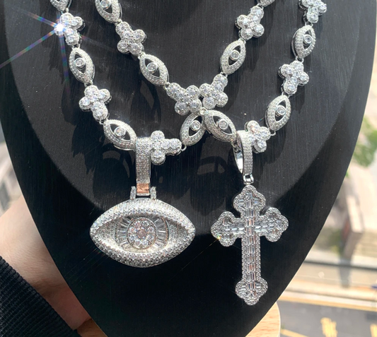 Brand New Iced Out Chain 2025 Eye+ Cross Chain Cubic Zirconia(CZ) 