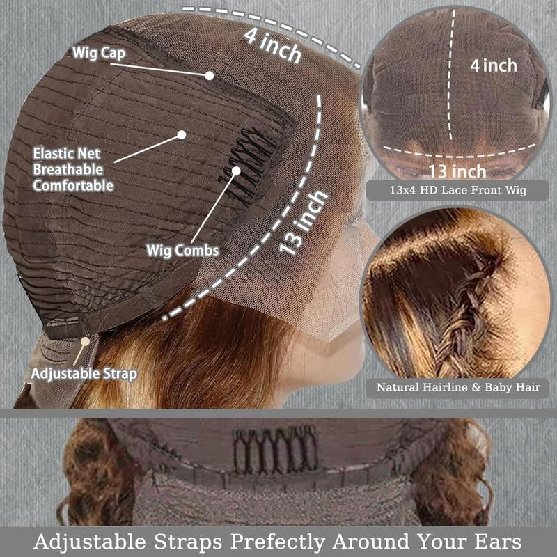 Fysin Hair Highlight 13X4 Transparent HD Lace Front Wig Wet and Wavy Human Hair Ombre Honey Blonde Deep Wave Lace Frontal Wigs for Women 200% Density