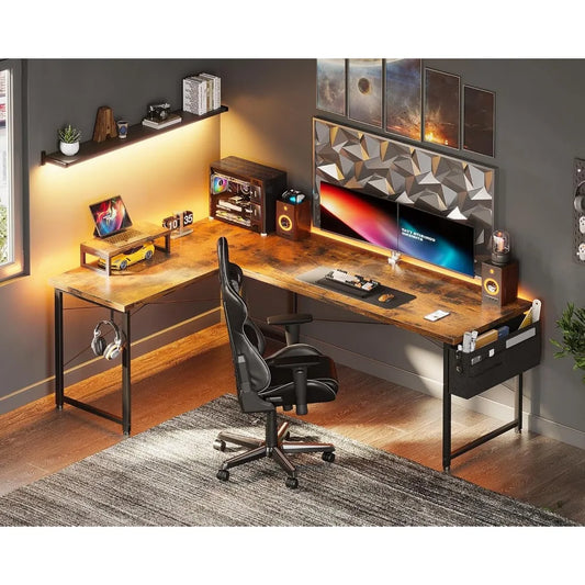 L Shaped Desk, 66" Computer Corner Gaming Desk, Home Office Writing Table with Monitor Shelf, Modern Simple Wooden Table, Easy