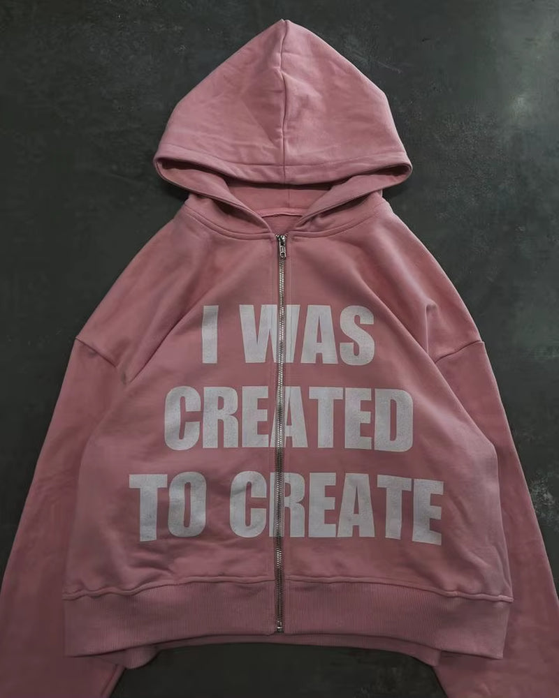 Y2K Clothes Fashion Punk Letter Print Zip up Hoodie Men and Women Long Sleeve Pullover Pink Sweatshirt Hoodies Streetwear Tops