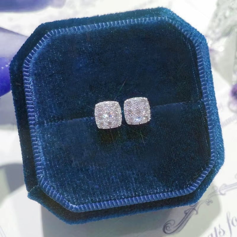 Simple Square-Shaped Stud Earrings Women Inlaid Shiny CZ Versatile Ear Piercing Accessories for Teens Statement Jewelry