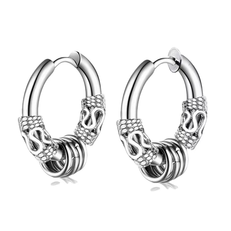 Classic Punk Vintage Pattern Engraved Gothic Ear Rounds Hip Hop Hoop Earrings for Men Domineering Rock Party Biker Jewelry