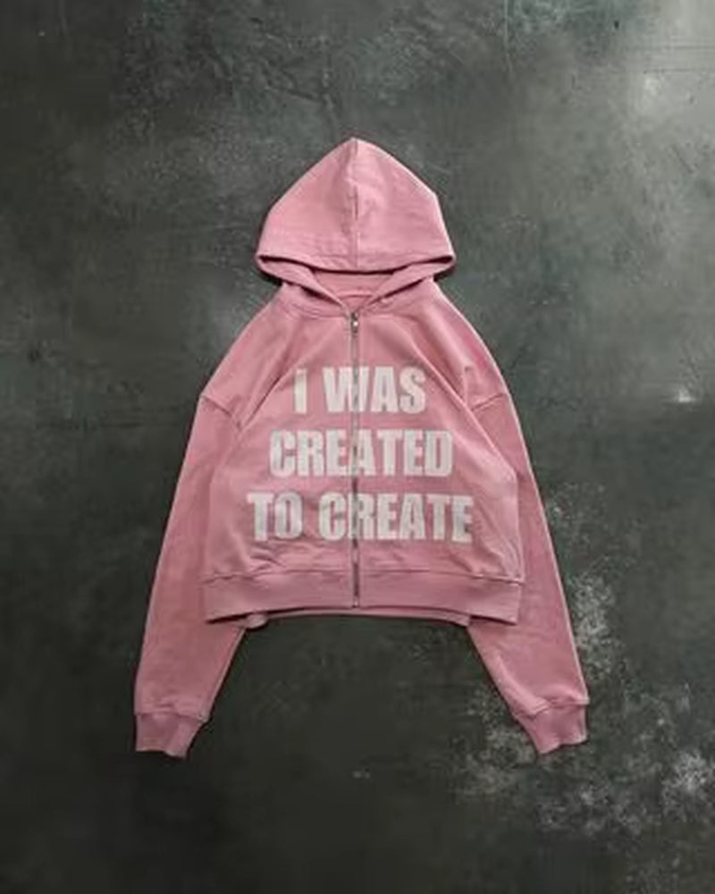 Y2K Clothes Fashion Punk Letter Print Zip up Hoodie Men and Women Long Sleeve Pullover Pink Sweatshirt Hoodies Streetwear Tops