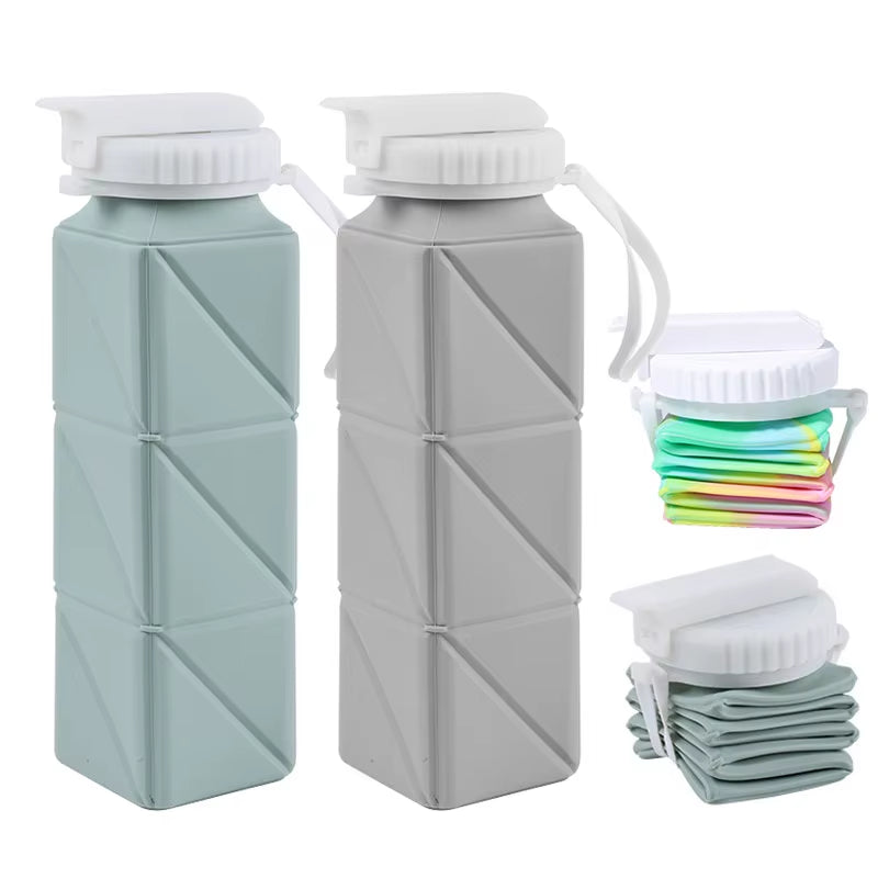 620Ml Collapsible Water Bottle Cup with Straw Lid Leakproof BPA Free Silicone Foldable Water Bottle for Travel Gym Camping Sport