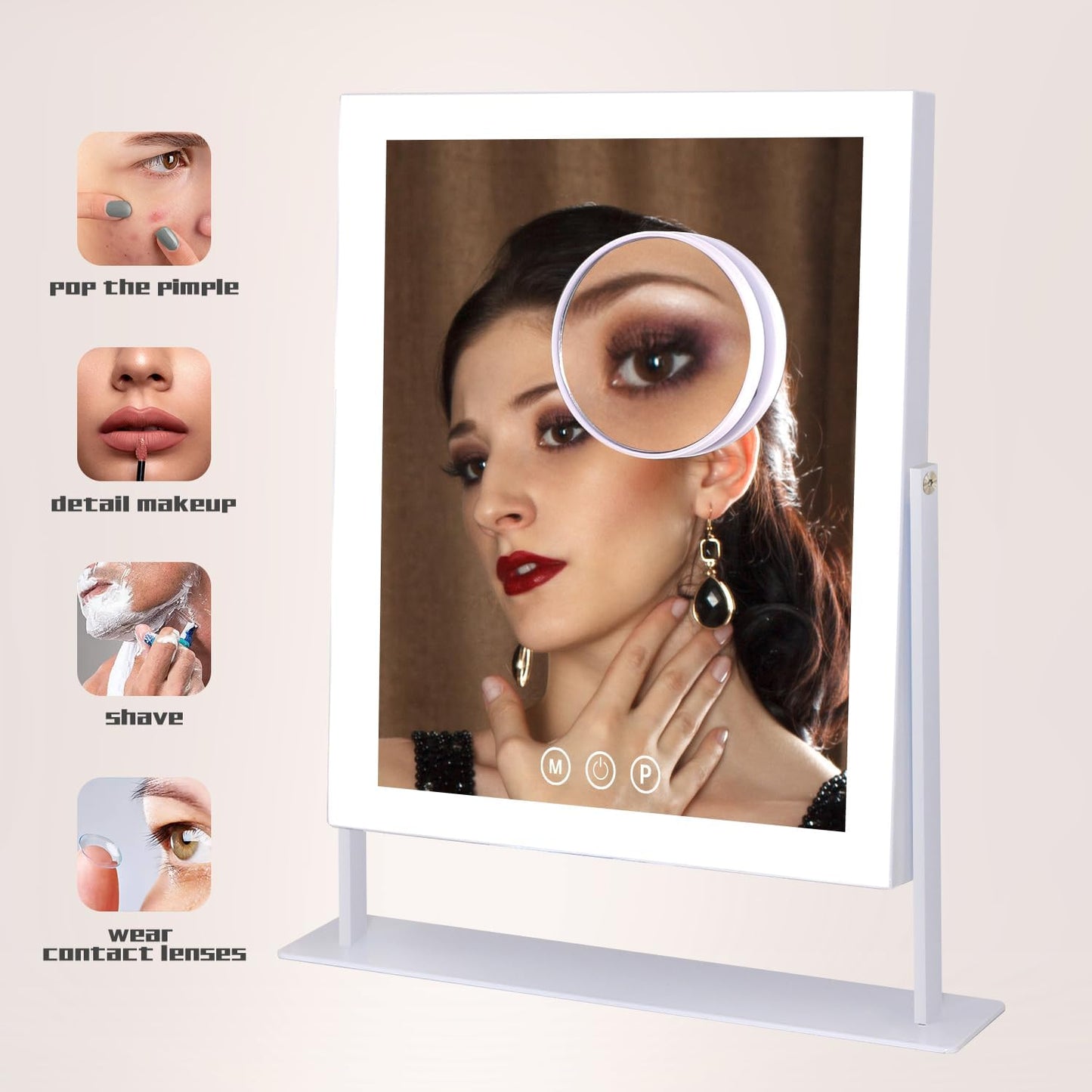 Lighted Makeup Mirror, Hollywood Makeup Mirror with Lights, 3 Color Lighting Modes Vanity Mirror with Lights, 10X Magnification, 360°Rotation(12 Inch)