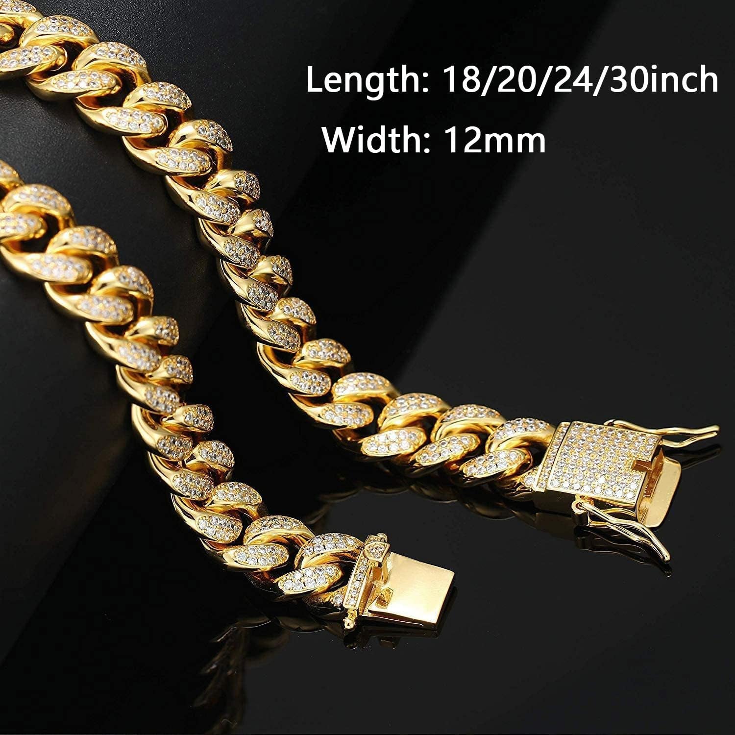 12Mm Miami Cuban Link Chain Iced Out CZ Diamond Curb Choker Necklace with Giftbox for Men Women