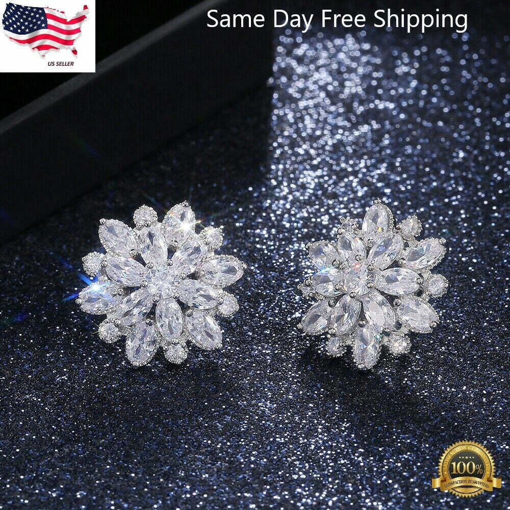 Gorgeous Stud Earrings Women Silver Plated Jewelry Cubic Zircon Set Lab-Created