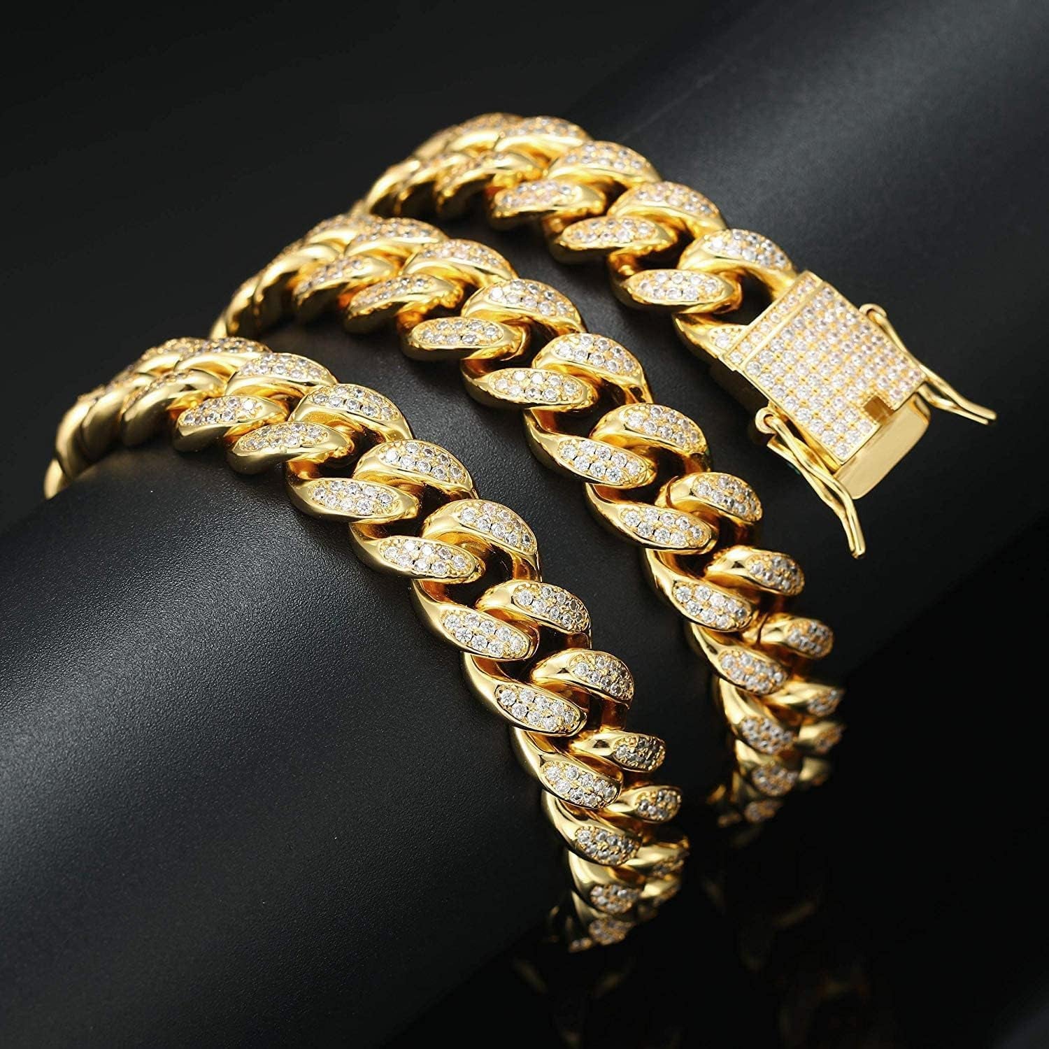 12Mm Miami Cuban Link Chain Iced Out CZ Diamond Curb Choker Necklace with Giftbox for Men Women