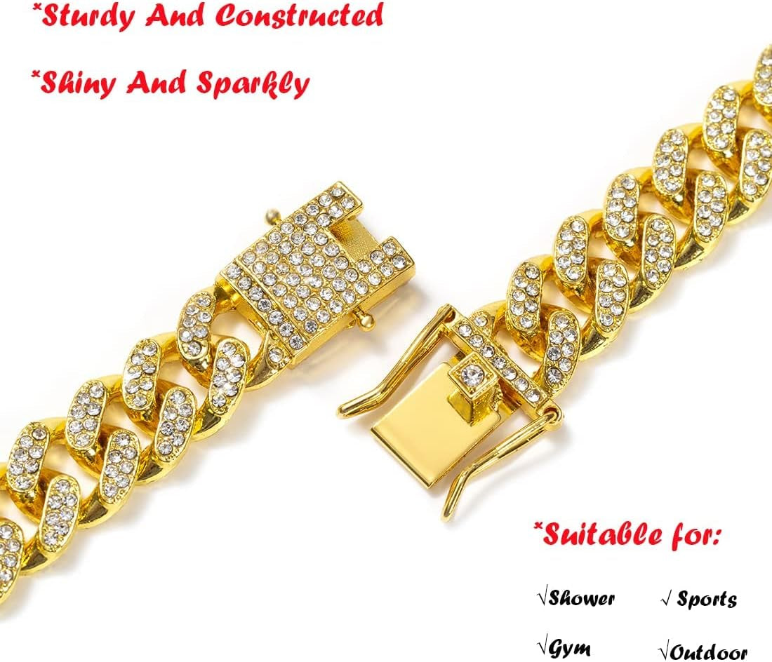 HUITIAN Women Mens Cuban Link Chain Gold Silver Bling Miami Cuban Necklace Diamond Chain for Men Iced-Out Hip Hop Jewelry