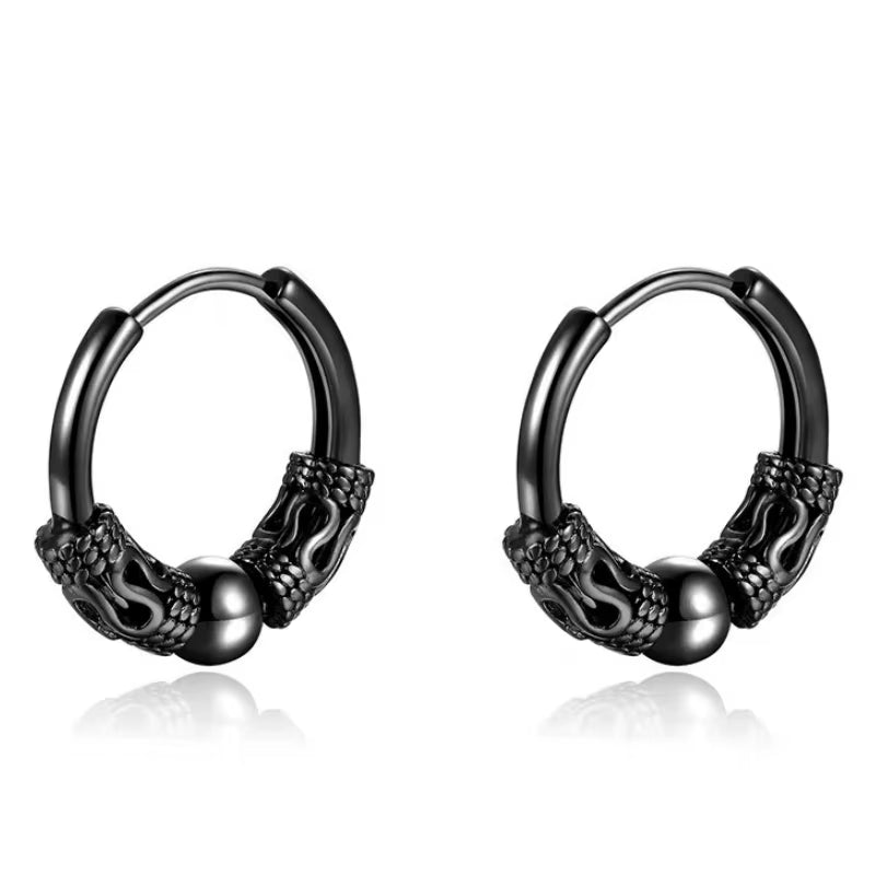 Classic Punk Vintage Pattern Engraved Gothic Ear Rounds Hip Hop Hoop Earrings for Men Domineering Rock Party Biker Jewelry