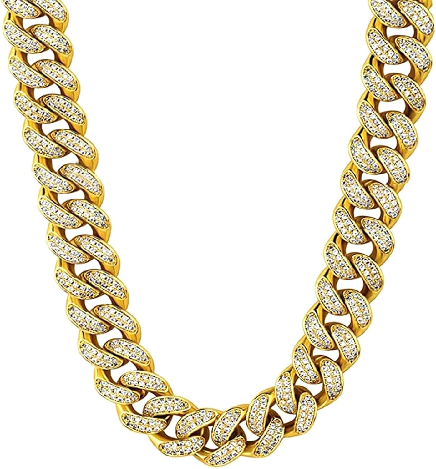 12Mm Miami Cuban Link Chain Iced Out CZ Diamond Curb Choker Necklace with Giftbox for Men Women