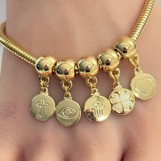 14K Gold Plated Amulet Charm Bracelet Size 7