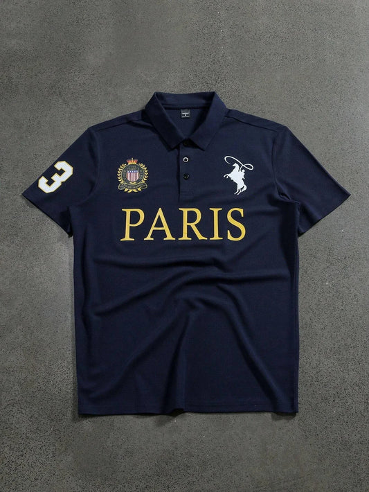 Manfinity Mode Men'S Short Sleeve Polo Shirt Minimalist and Fashionable Suitable for Summer Street Printing Sports Style Polo