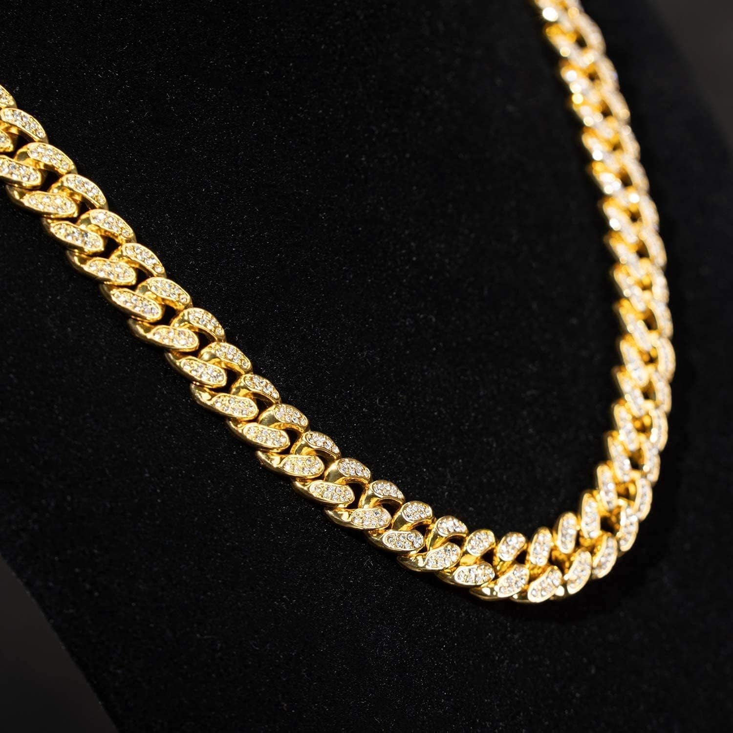 HUITIAN Women Mens Cuban Link Chain Gold Silver Bling Miami Cuban Necklace Diamond Chain for Men Iced-Out Hip Hop Jewelry