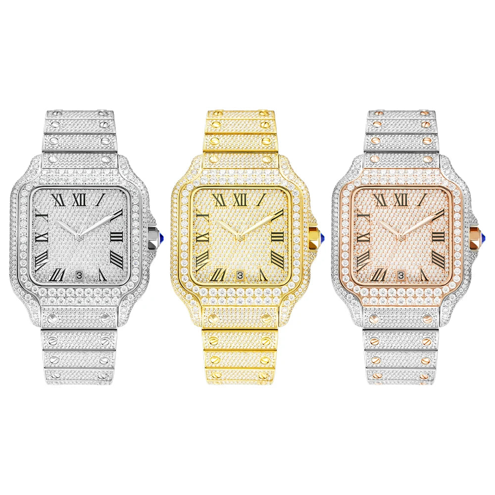 VVS Moissanite Watch Waterproof Mens Diamond Iced Out Wrist Watches