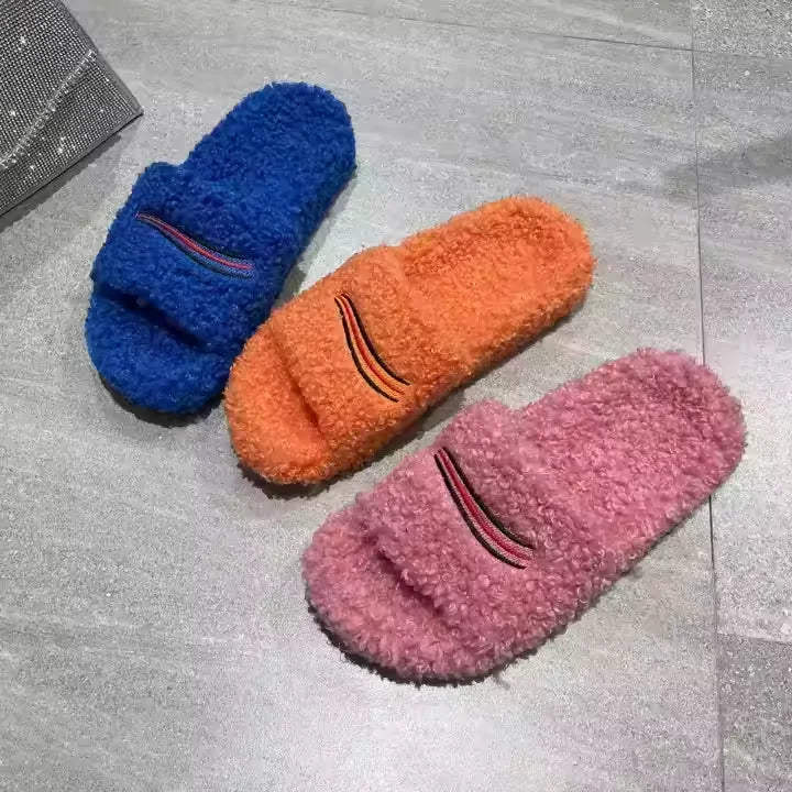 Lenci Designer Luxury Fur Slides 