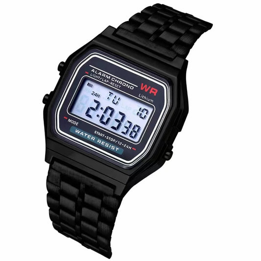 F91W Non-Waterproof Steel Band Watch for Women, Men, Business Clock, Multi-Functional LED Digital Sports Watch, Electronic Clock
