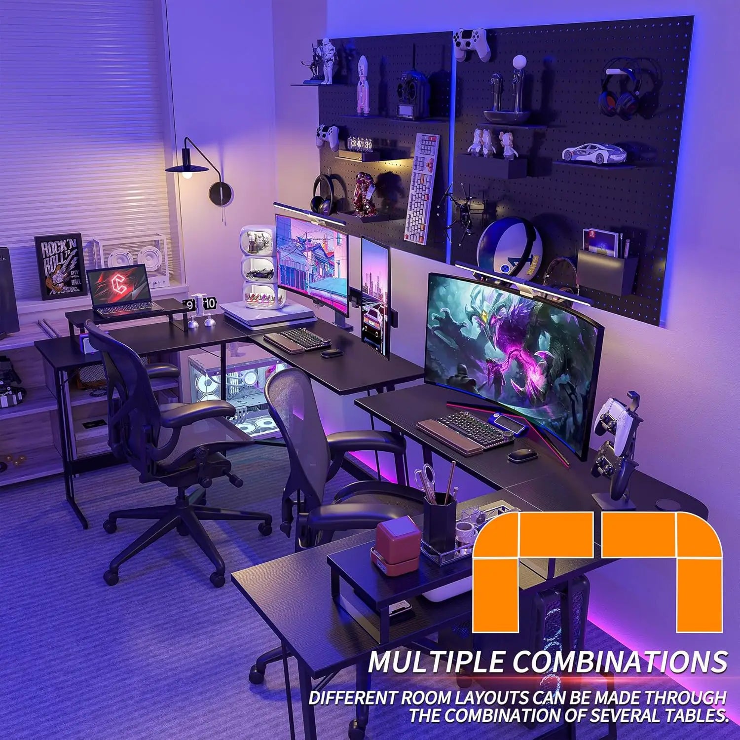 L Shaped Gaming Desk, 47 Inch Computer Desk with Monitor Stand, PC Gaming Desk