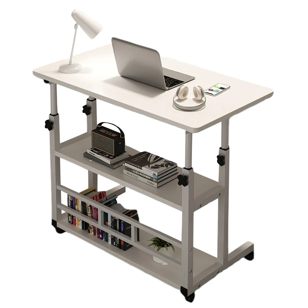 Mobile Laptop Standing Desk Adjustable Bedside Laptop Desk Multi-Layer Storage Wooden Laptop Table Storage Shelf for Home Office