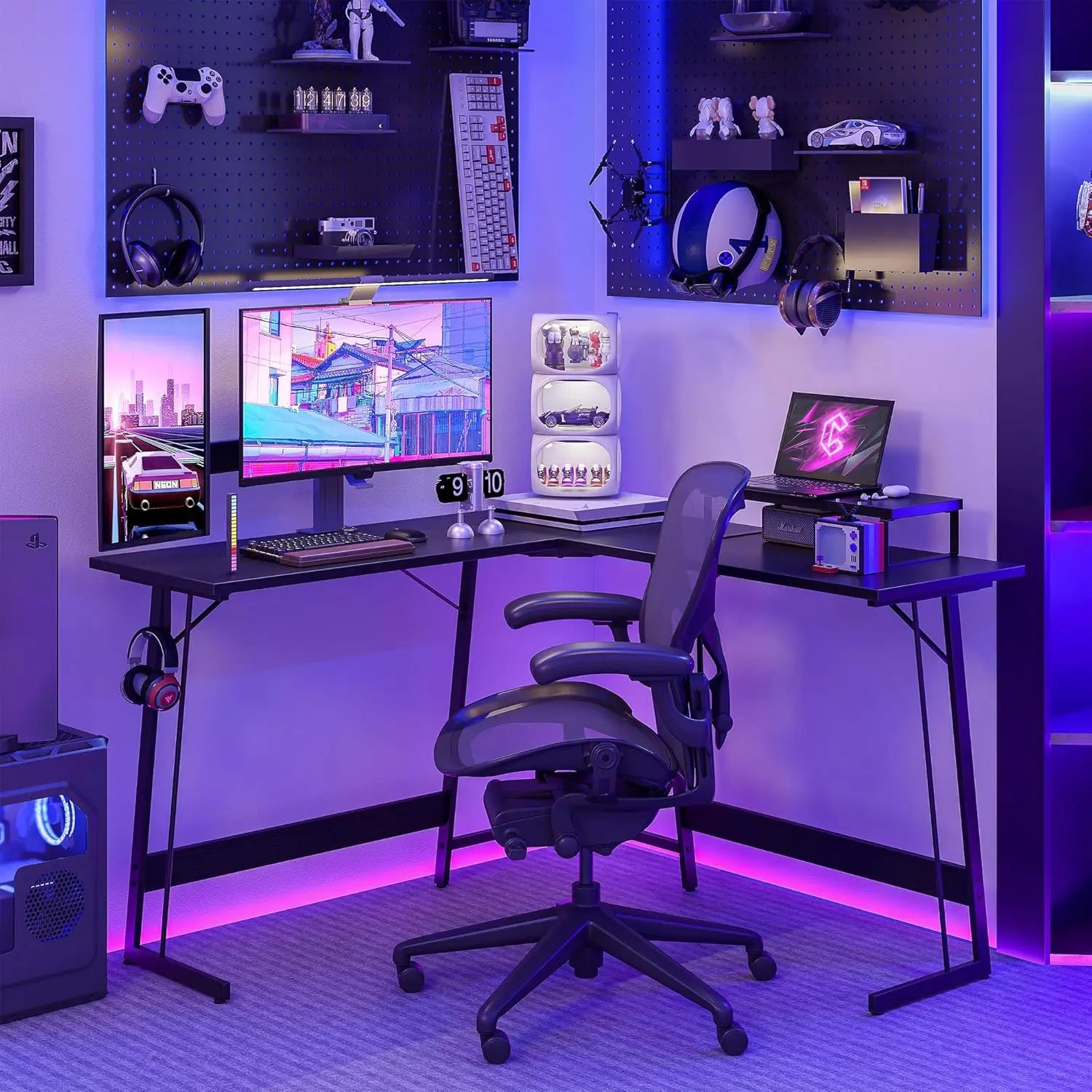 L Shaped Gaming Desk, 47 Inch Computer Desk with Monitor Stand, PC Gaming Desk