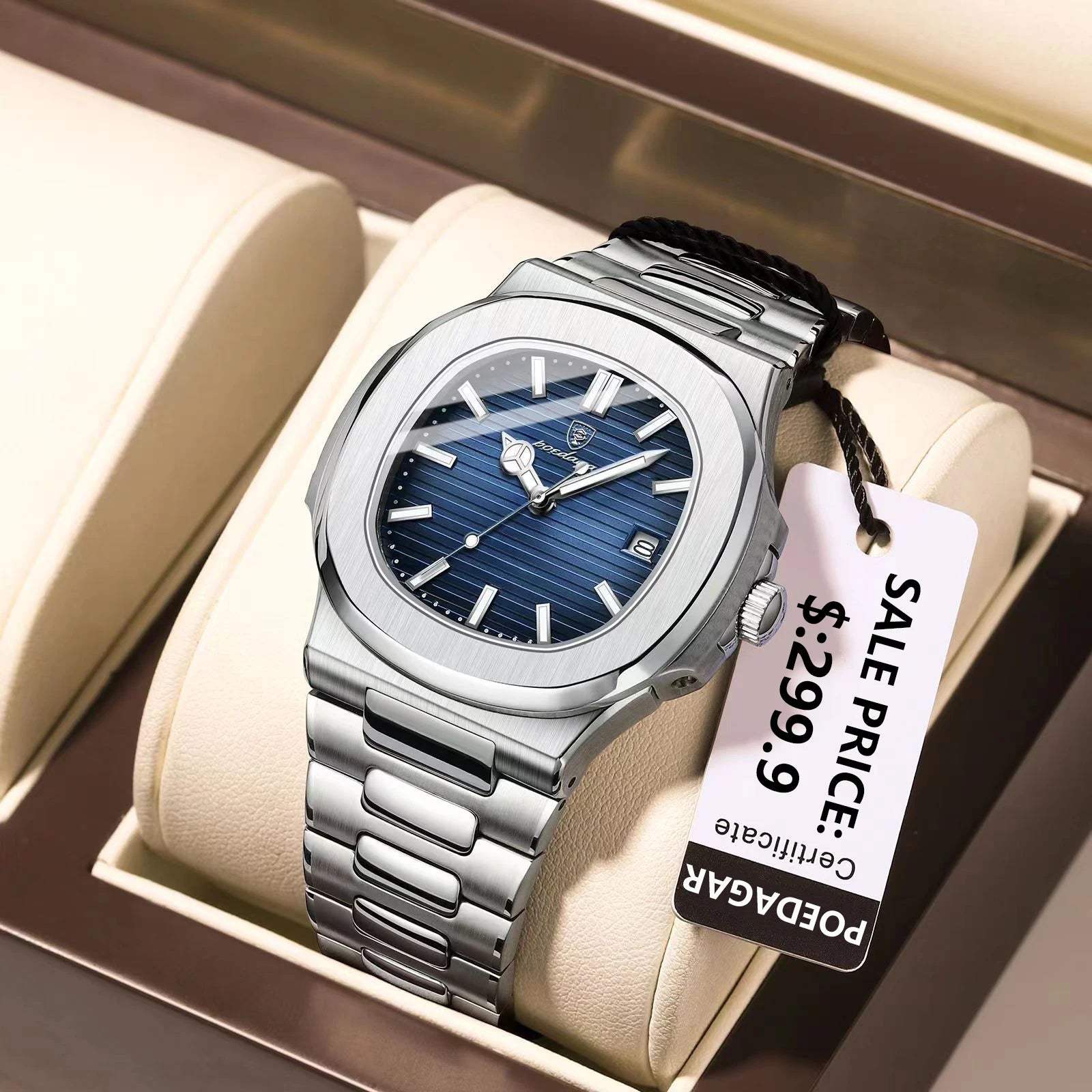 Square Luxury Men Wristwatch Waterproof Luminous Date Stainless Steel Male Clock Business Sports Quartz Watches for Men