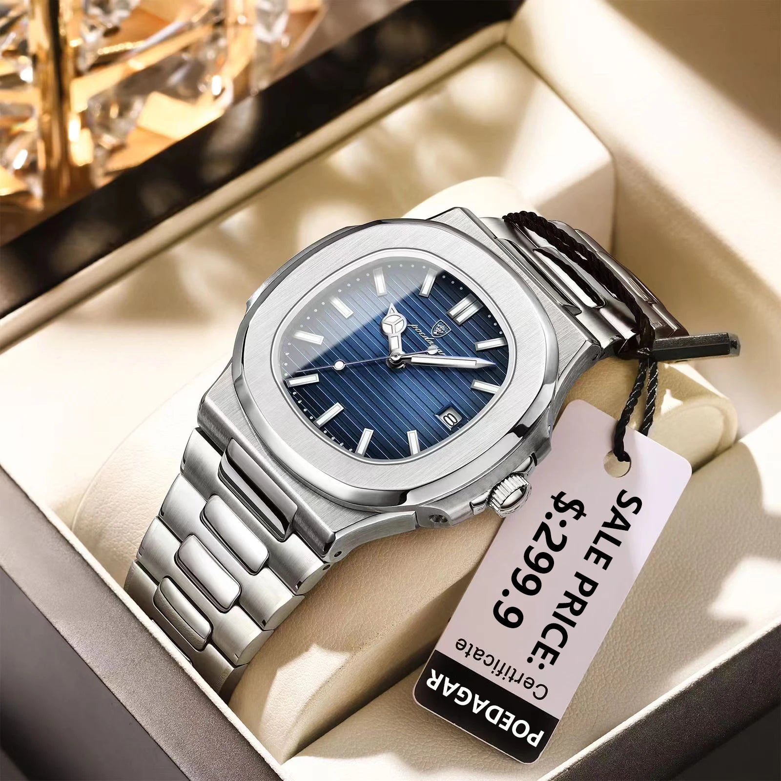 Square Luxury Men Wristwatch Waterproof Luminous Date Stainless Steel Male Clock Business Sports Quartz Watches for Men