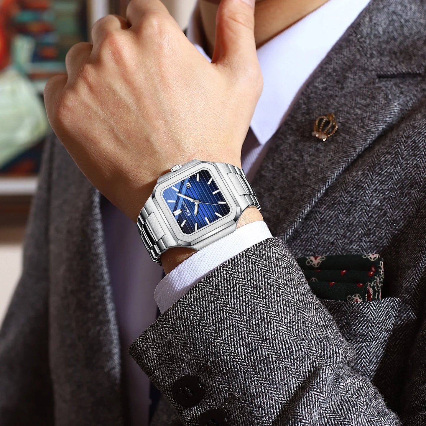 Men'S Quartz Watch Calendar Luminous Waterproof Stainless Steel High Quality Clock