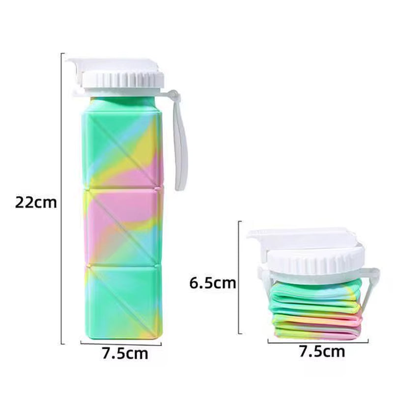 620Ml Collapsible Water Bottle Cup with Straw Lid Leakproof BPA Free Silicone Foldable Water Bottle for Travel Gym Camping Sport