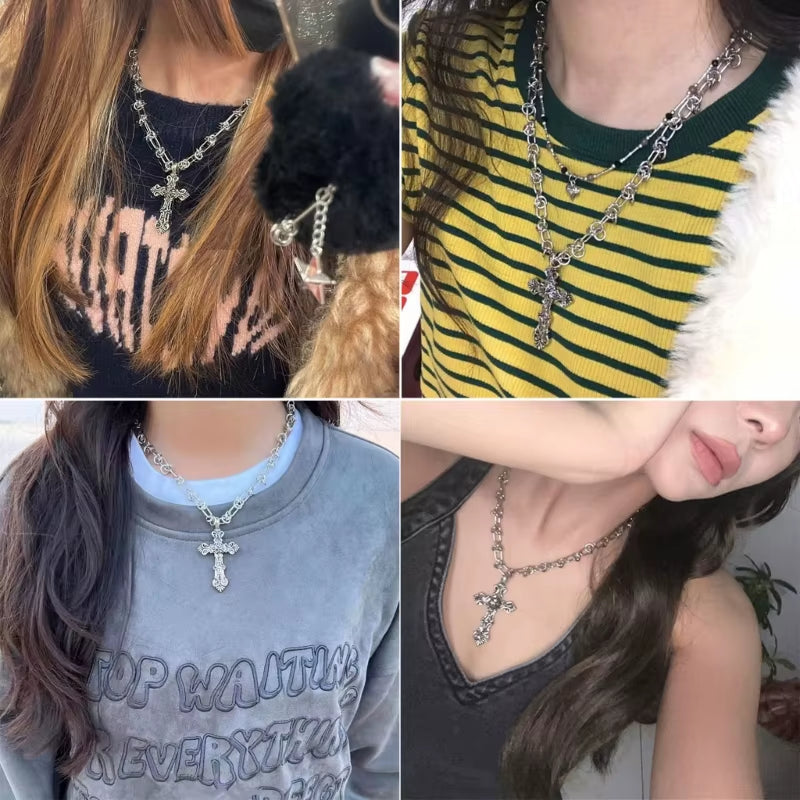 Vintage Pendants Necklace for Women Kpop Punk Chain Necklaces Long Korean Fashion Retro Jewelry on the Neck Gift