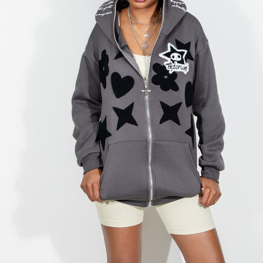 Stylish Streetwear Star Pattern Printfull Zip up Couples Hoodie Men Item Sweatshirt Varsity Jacke Y2K Outfits Men Sweaters Pullover Longsleeves Tops