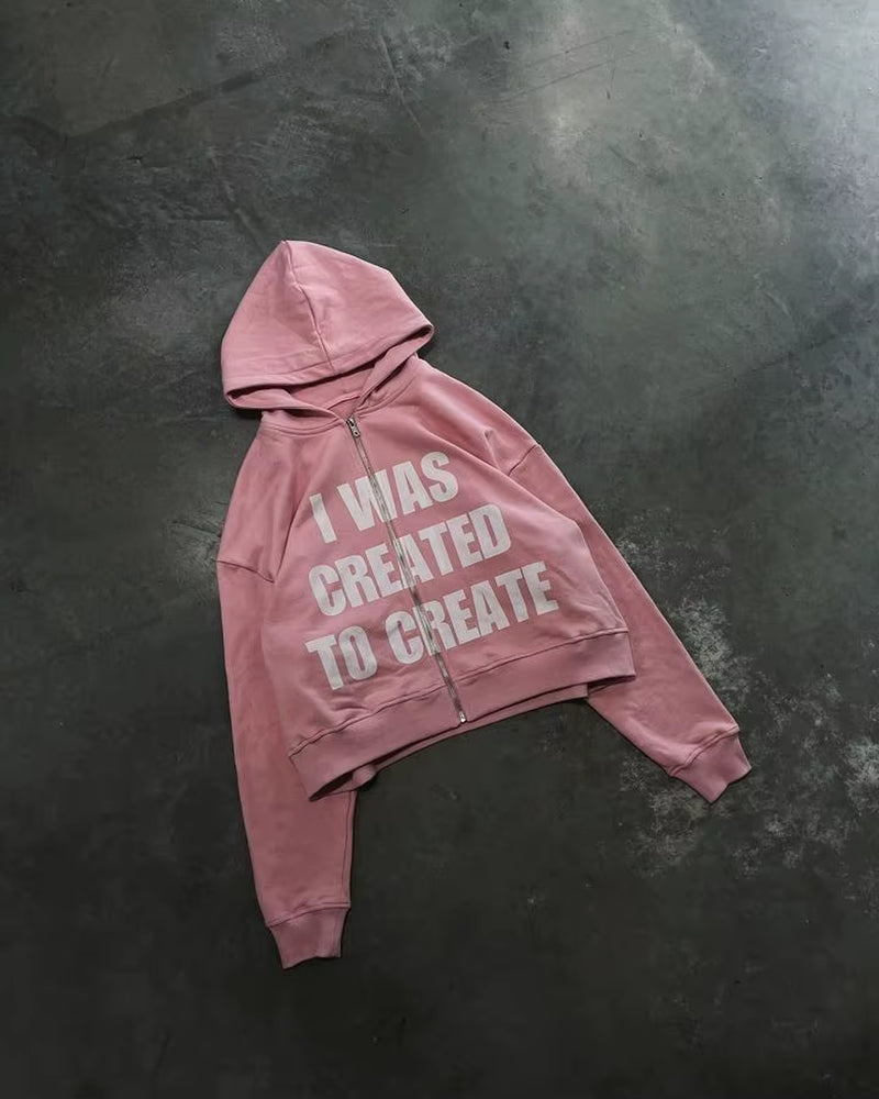 Y2K Clothes Fashion Punk Letter Print Zip up Hoodie Men and Women Long Sleeve Pullover Pink Sweatshirt Hoodies Streetwear Tops