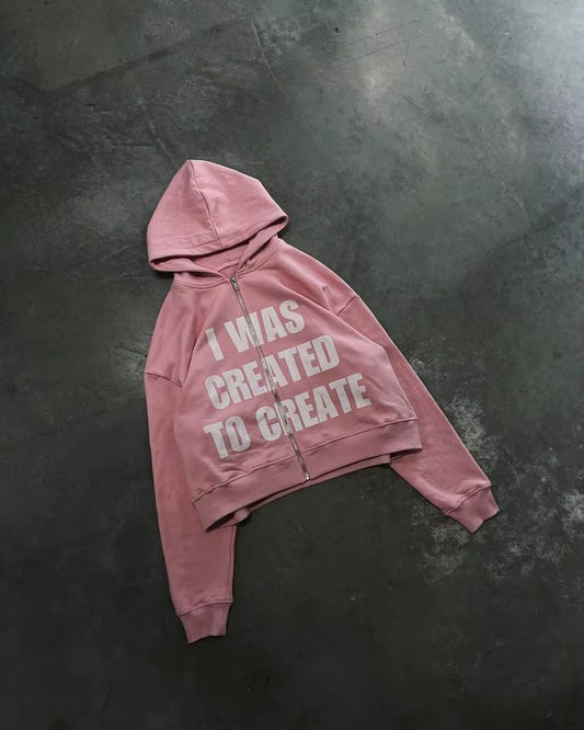 Y2K Clothes Fashion Punk Letter Print Zip up Hoodie Men and Women Long Sleeve Pullover Pink Sweatshirt Hoodies Streetwear Tops