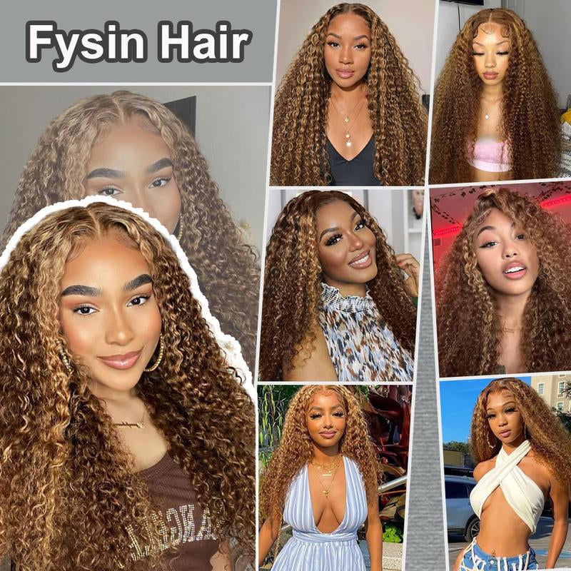 Fysin Hair Highlight 13X4 Transparent HD Lace Front Wig Wet and Wavy Human Hair Ombre Honey Blonde Deep Wave Lace Frontal Wigs for Women 200% Density