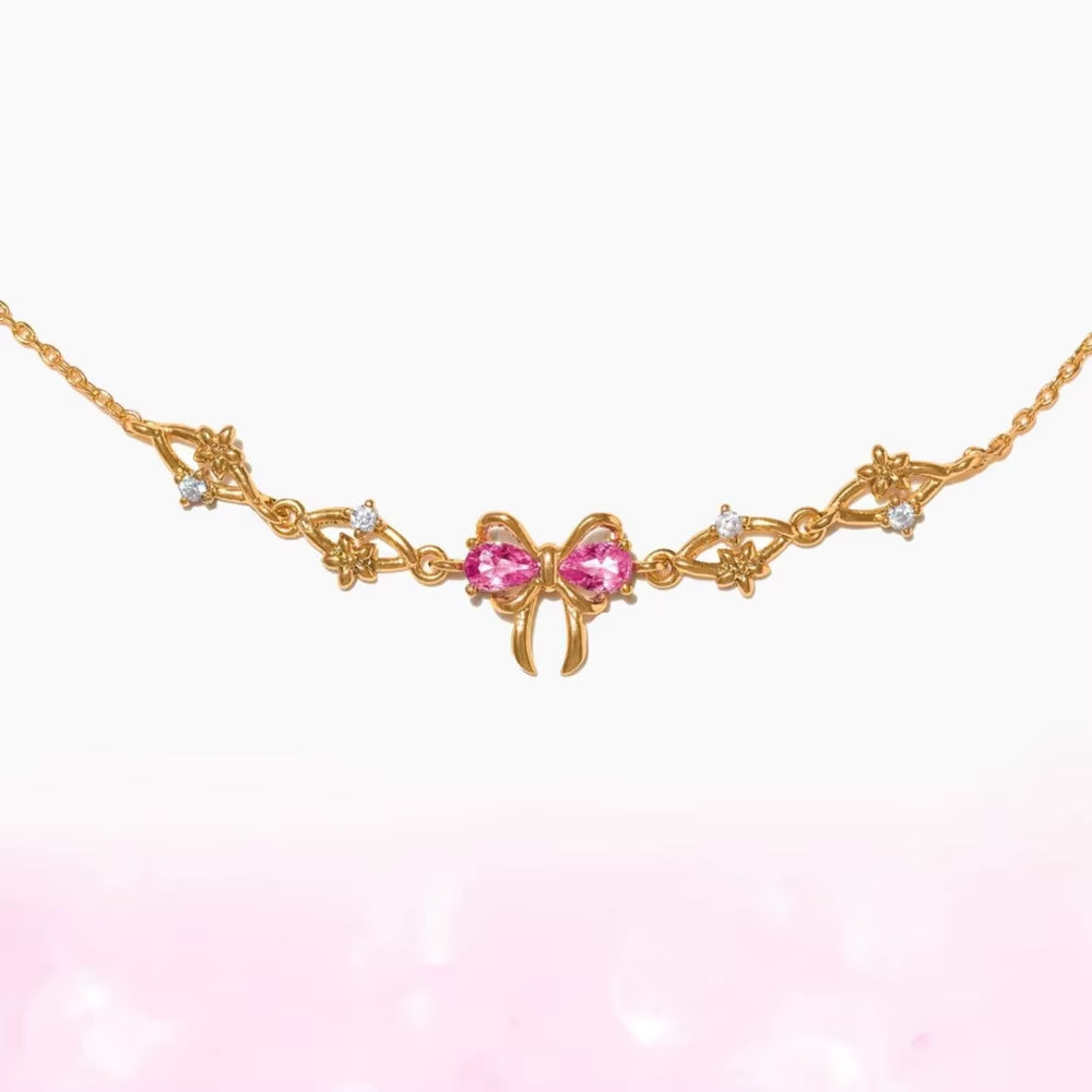 Pink Zircon Bowknot Chain Bracelet for Women Gold Simple Desgin Party Jewelry Accessories Female Gifts